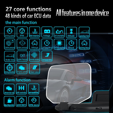 C1 OBD2 + GPS Mode Car HUD Head-up Display Compass / Speed / Water Temperature / Voltage Display / Speed / Fault Alarm / Navigation Function, C1 With Navigation Function