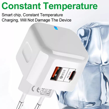 20W PD + QC 3.0 Dual Ports Travel Charger Power Adapter,, US Plug, EU Plug, UK Plug