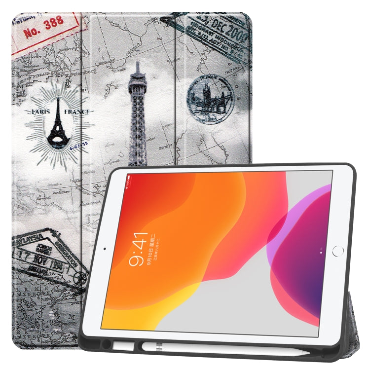 For iPad 10.2 Colored Drawing Horizontal Flip Leather Case with Three-folding Holder & Sleep / Wake-up Function, For iPad 10.2 TPU