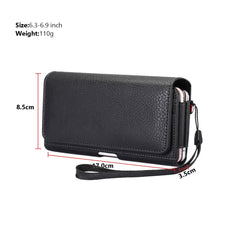 Litchi Texture Vertical Flip Thwartwise PU Leather Case / Waist Bag with Back Splint & Card Slots & 15cm Lanyard for 6.7 inch Phone Universal, for 6.7 inch Phone Universal