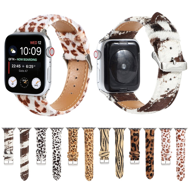 Horsehair Fluffy Leopard Print Leather Watch Strap, For Apple Watch Ultra 49mm / Series 8&7 45mm / SE 2&6&SE&5&4 44mm / 3&2&1 42mm, For Apple Watch Series 8&7 41mm / SE 2&6&SE&5&4 40mm / 3&2&1 38mm�������������������������������������������������������...