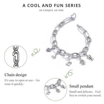 S925 Sterling Silver Paperclip Love Women Bracelet Jewelry, 17cm, 19cm