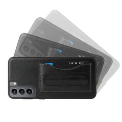 Fierre Shann Full Coverage Protective Leather Case with Holder & Card Slot, For Samsung Galaxy S21 5G, For Samsung Galaxy S21+ 5G, For Samsung Galaxy S21 Ultra 5G