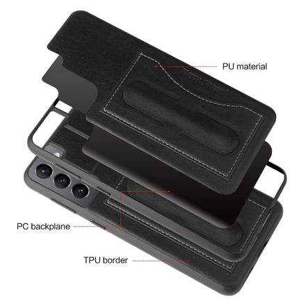 Fierre Shann Full Coverage Protective Leather Case with Holder & Card Slot, For Samsung Galaxy S21 5G, For Samsung Galaxy S21+ 5G, For Samsung Galaxy S21 Ultra 5G