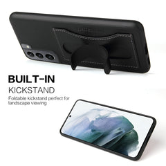 Fierre Shann Full Coverage Protective Leather Case with Holder & Card Slot, For Samsung Galaxy S21 5G, For Samsung Galaxy S21+ 5G, For Samsung Galaxy S21 Ultra 5G