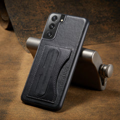 Fierre Shann Full Coverage Protective Leather Case with Holder & Card Slot, For Samsung Galaxy S21 5G, For Samsung Galaxy S21+ 5G, For Samsung Galaxy S21 Ultra 5G