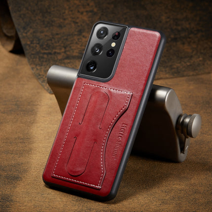 Fierre Shann Full Coverage Protective Leather Case with Holder & Card Slot, For Samsung Galaxy S21 5G, For Samsung Galaxy S21+ 5G, For Samsung Galaxy S21 Ultra 5G