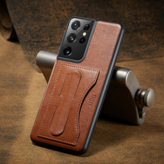 Fierre Shann Full Coverage Protective Leather Case with Holder & Card Slot, For Samsung Galaxy S21 5G, For Samsung Galaxy S21+ 5G, For Samsung Galaxy S21 Ultra 5G