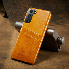 Fierre Shann Oil Wax Texture Leather Back Cover Case, For Samsung Galaxy S21 5G, For Samsung Galaxy S21+ 5G, For Samsung Galaxy S21 Ultra 5G