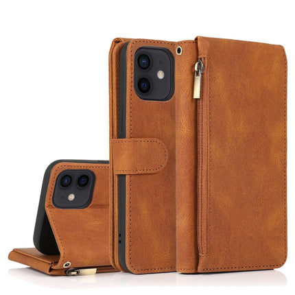 Skin-feel Crazy Horse Texture Zipper Wallet Bag Horizontal Flip Leather Case with Holder & Card Slots & Wallet & Lanyard, For iPhone 12 Pro Max