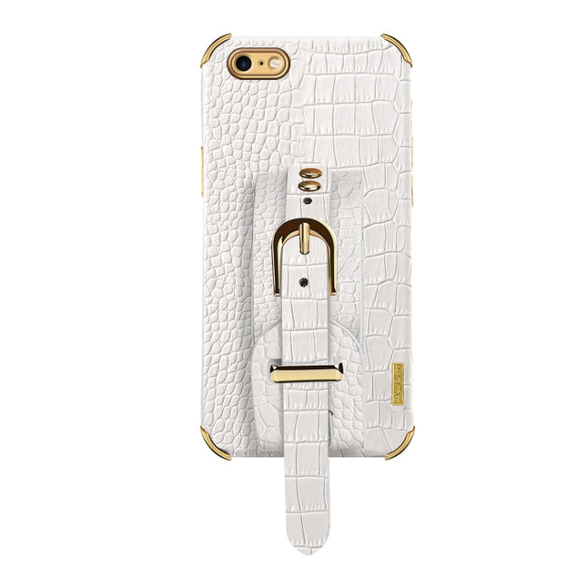 Electroplated TPU Crocodile Pattern Leather Case with Wrist Strap, For iPhone 6, For iPhone SE 2022 / SE 2020 / 8 / 7, For iPhone 8 Plus / 7 Plus, For iPhone XS / X