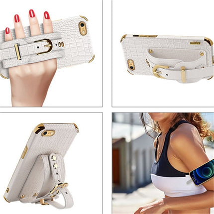 Electroplated TPU Crocodile Pattern Leather Case with Wrist Strap, For iPhone 6, For iPhone SE 2022 / SE 2020 / 8 / 7, For iPhone 8 Plus / 7 Plus, For iPhone XS / X