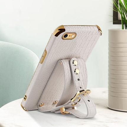 Electroplated TPU Crocodile Pattern Leather Case with Wrist Strap, For iPhone 6, For iPhone SE 2022 / SE 2020 / 8 / 7, For iPhone 8 Plus / 7 Plus, For iPhone XS / X