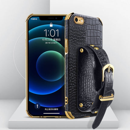 Electroplated TPU Crocodile Pattern Leather Case with Wrist Strap, For iPhone 6, For iPhone SE 2022 / SE 2020 / 8 / 7, For iPhone 8 Plus / 7 Plus, For iPhone XS / X