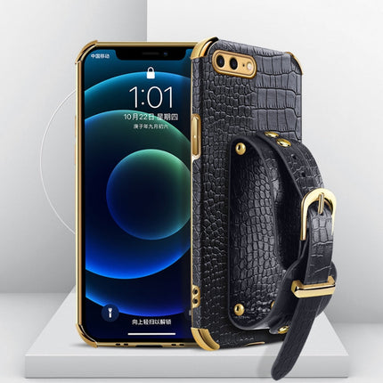Electroplated TPU Crocodile Pattern Leather Case with Wrist Strap, For iPhone 6, For iPhone SE 2022 / SE 2020 / 8 / 7, For iPhone 8 Plus / 7 Plus, For iPhone XS / X