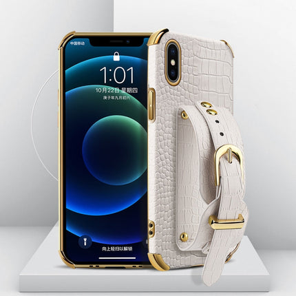 Electroplated TPU Crocodile Pattern Leather Case with Wrist Strap, For iPhone 6, For iPhone SE 2022 / SE 2020 / 8 / 7, For iPhone 8 Plus / 7 Plus, For iPhone XS / X