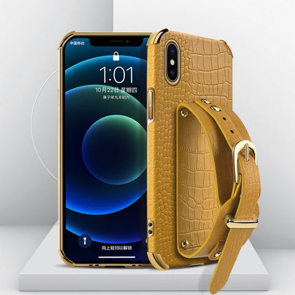 Electroplated TPU Crocodile Pattern Leather Case with Wrist Strap, For iPhone 6, For iPhone SE 2022 / SE 2020 / 8 / 7, For iPhone 8 Plus / 7 Plus, For iPhone XS / X