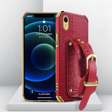 Electroplated TPU Crocodile Pattern Leather Case with Wrist Strap, For iPhone XR, For iPhone XS Max, For iPhone 11, For iPhone 11 Pro