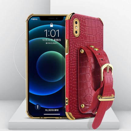 Electroplated TPU Crocodile Pattern Leather Case with Wrist Strap, For iPhone XR, For iPhone XS Max, For iPhone 11, For iPhone 11 Pro