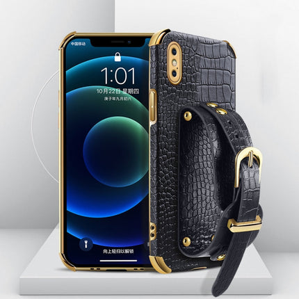 Electroplated TPU Crocodile Pattern Leather Case with Wrist Strap, For iPhone XR, For iPhone XS Max, For iPhone 11, For iPhone 11 Pro