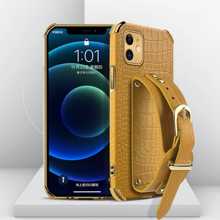 Electroplated TPU Crocodile Pattern Leather Case with Wrist Strap, For iPhone XR, For iPhone XS Max, For iPhone 11, For iPhone 11 Pro