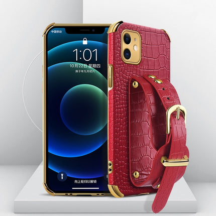 Electroplated TPU Crocodile Pattern Leather Case with Wrist Strap, For iPhone XR, For iPhone XS Max, For iPhone 11, For iPhone 11 Pro