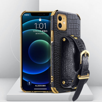 Electroplated TPU Crocodile Pattern Leather Case with Wrist Strap, For iPhone XR, For iPhone XS Max, For iPhone 11, For iPhone 11 Pro