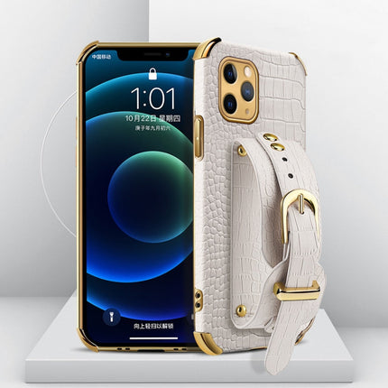 Electroplated TPU Crocodile Pattern Leather Case with Wrist Strap, For iPhone XR, For iPhone XS Max, For iPhone 11, For iPhone 11 Pro