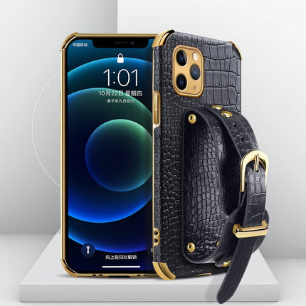Electroplated TPU Crocodile Pattern Leather Case with Wrist Strap, For iPhone XR, For iPhone XS Max, For iPhone 11, For iPhone 11 Pro