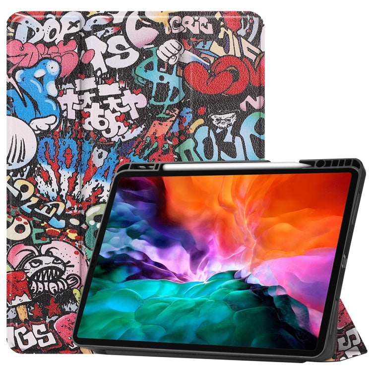 Colored Drawing Horizontal Flip TPU + PU Leather Case with Three-folding Holder & Sleep / Wake-up Function & Pen Slot, For iPad Pro 12.9 2022 / 2021