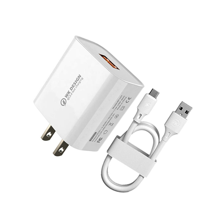 WK WP-U57 18W Speed QC3.0 Fast Charger + USB to Type-C / USB-C Data Cable, US Plug