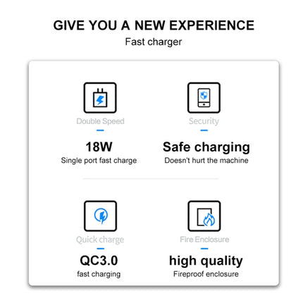 WK WP-U57 18W Speed QC3.0 Fast Charger + USB to Type-C / USB-C Data Cable, US Plug