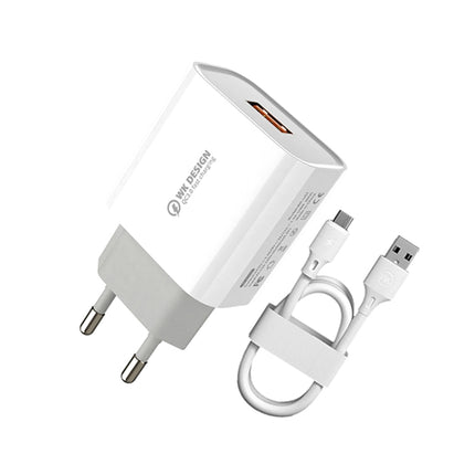 WK WP-U57 Max 18W Maxspeed QC3.0 Fast Charger +  USB to Micro USB Data Cable, US Plug, EU Plug