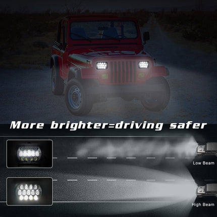 7 inch(5X7)/(7X6) H4 DC 9V-30V 30000LM 300W 8LEDs Car Square Shape LED Headlight Lamps for Jeep Wrangler, 8LEDs