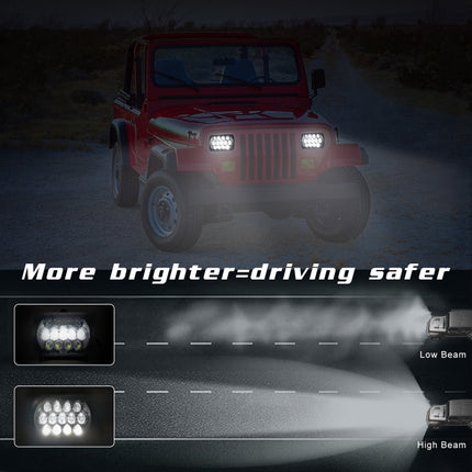 7 inch(5X7)/(7X6) H4 DC 9V-30V 30000LM 300W 8LEDs Car Square Shape LED Headlight Lamps for Jeep Wrangler, 8LEDs