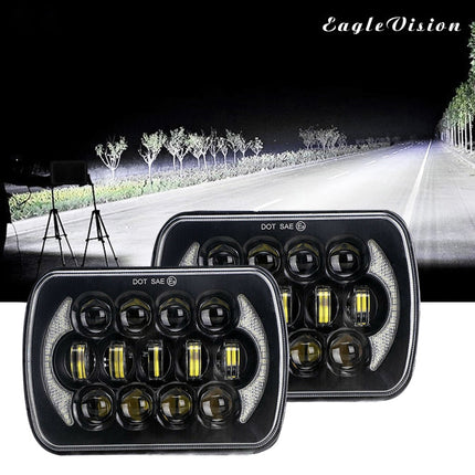 7 inch(5X7)/(7X6) H4 DC 9V-30V 30000LM 300W 8LEDs Car Square Shape LED Headlight Lamps for Jeep Wrangler, 8LEDs