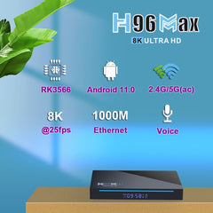 H96 Max 8K Smart TV BOX Android 11.0 Media Player wtih Remote Control, Quad Core RK3566, RAM: 8GB, ROM: 64GB, Dual Frequency 2.4GHz WiFi / 5G, 8GB+64GB, US Plug, 8GB+64GB, EU Plug, 8GB+64GB, UK Plug, 8GB+64GB, AU Plug