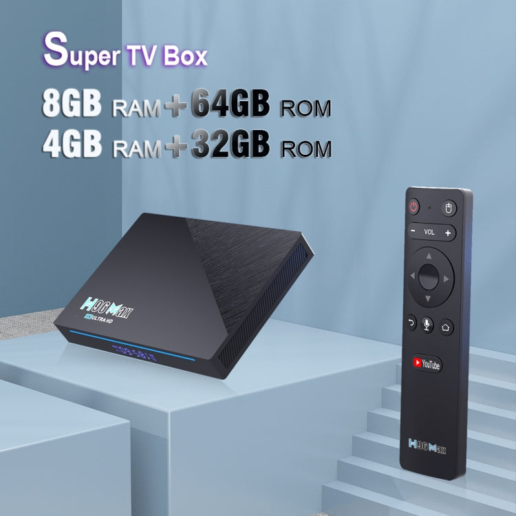 H96 Max 8K Smart TV BOX Android 11.0 Media Player wtih Remote Control, Quad Core RK3566, RAM: 8GB, ROM: 64GB, Dual Frequency 2.4GHz WiFi / 5G