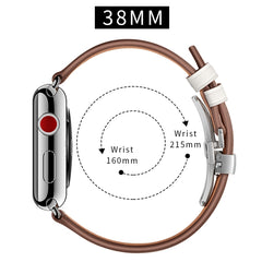 Genuine Leather + Butterfly Silver Buckle Replacement Watchbands For Apple Watch Series 6 & SE & 5 & 4 40mm / 3 & 2 & 1 38mm, Silver Buckle For Apple Watch Series 7 41mm / 6 & SE & 5 & 4 40mm / 3 & 2 & 1 38mm