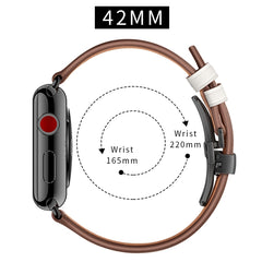 Genuine Leather + Butterfly Black Buckle Replacement Watchbands For Apple Watch Series 6 & SE & 5 & 4 44mm / 3 & 2 & 1 42mm, Black Buckle For Apple Watch Series 7 45mm / 6 & SE & 5 & 4 44mm / 3 & 2 & 1 42mm