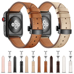 Genuine Leather + Butterfly Black Buckle Replacement Watchbands For Apple Watch Series 6 & SE & 5 & 4 40mm / 3 & 2 & 1 38mm, Black Buckle For Apple Watch Series 8&7 41mm / SE 2&6&SE&5&4 40mm / 3&2&1 38mm