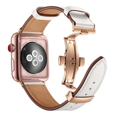 Genuine Leather + Butterfly Rose Gold Buckle Replacement Watchbands For Apple Watch Series 6 & SE & 5 & 4 44mm / 3 & 2 & 1 42mm, Rose Gold Buckle For Apple Watch Ultra 49mm / Series 8&7 45mm / SE 2&6&SE&5&4 44mm / 3&2&1 42mm