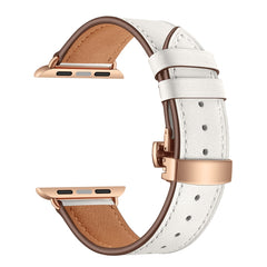 Genuine Leather + Butterfly Rose Gold Buckle Replacement Watchbands For Apple Watch Series 6 & SE & 5 & 4 44mm / 3 & 2 & 1 42mm, Rose Gold Buckle For Apple Watch Ultra 49mm / Series 8&7 45mm / SE 2&6&SE&5&4 44mm / 3&2&1 42mm