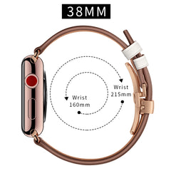 Genuine Leather + Butterfly Rose Gold Buckle Replacement Watchbands For Apple Watch Series 6 & SE & 5 & 4 40mm / 3 & 2 & 1 38mm, Rose Gold Buckle For Apple Watch Series 7 41mm / 6 & SE & 5 & 4 40mm / 3 & 2 & 1 38mm