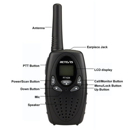 1 Pair RETEVIS RT628 0.5W US Frequency 462.550-467.7125MHz 22CHS Handheld Children Walkie Talkie, RT628(Black), RT628(White), RT628(Red)