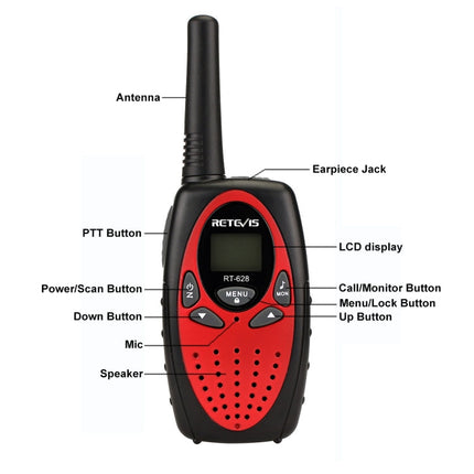 1 Pair RETEVIS RT628 0.5W EU Frequency 446MHz 8CHS Handheld Children Walkie Talkie, RT628(Red), RT628(Black), RT628(White)
