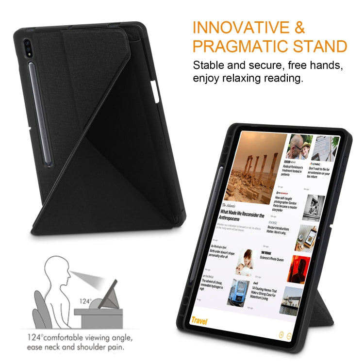 Cloth Texture Multi-folding Horizontal Flip PU Leather Shockproof Case with Holder & Sleep / Wake-up Function, For Samsung Galaxy Tab S8+ / Tab S8 Plus /  Tab S7 FE / Tab S7+ T970 / T975, For Samsung Galaxy Tab S8 / Galaxy Tab S7 T870