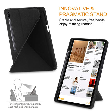 Cloth Texture Multi-folding Horizontal Flip PU Leather Shockproof Case with Holder & Sleep / Wake-up Function, For Samsung Galaxy Tab S8+ / Tab S8 Plus /  Tab S7 FE / Tab S7+ T970 / T975, For Samsung Galaxy Tab S8 / Galaxy Tab S7 T870������������������...
