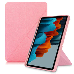 Cloth Texture Multi-folding Horizontal Flip PU Leather Shockproof Case with Holder & Sleep / Wake-up Function, For Samsung Galaxy Tab S8+ / Tab S8 Plus /  Tab S7 FE / Tab S7+ T970 / T975, For Samsung Galaxy Tab S8 / Galaxy Tab S7 T870