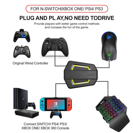 HXSJ P6+V100+A883 Keyboard Mouse Converter + One-handed Keyboard + Gaming Mouse Set, P6+V100+A883
